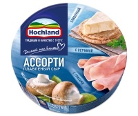Сыр Хохланд 140 гр СЕГМЕНТЫ ассорти сливочный/ветчина/гриб 8714 син круг 1/15